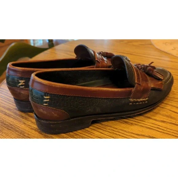 H.S. Trask Brown / Black Men's US 8M Brazil Leather Kiltie Tassel Loafers Shoes